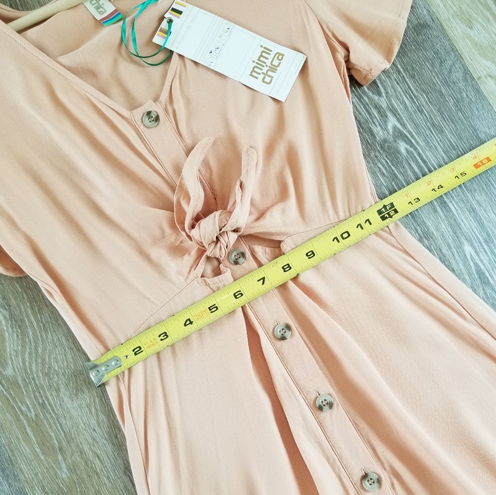 Mimi Chica Cut Out Tie Knot Maxi Dress Button Down Short Sleeve Boho Peasant NWT - Picture 5 of 9